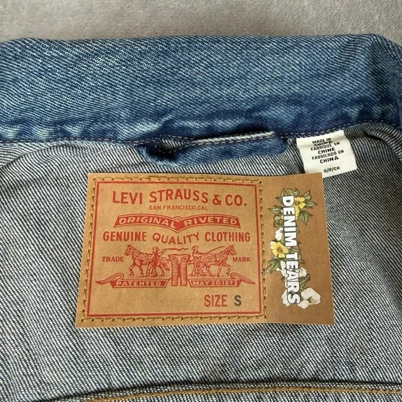 Levis x Denim Tears All Over Wreath Denim Jacket Mens Small Blue Dark Wash NWOT - Picture 4 of 7